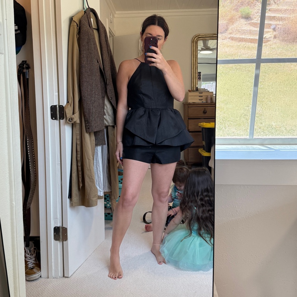 cameo Black Halter Peplum Romper